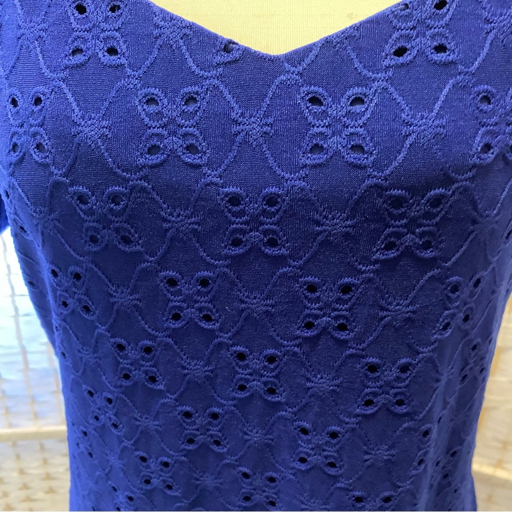 Elegant Royal Blue Eyelet Women's Dress size 12 - Picture 3 of 15